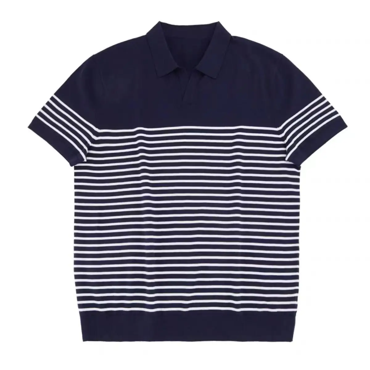 Men Striped Polo T-Shirt Blue White Casual Summer — feature 20