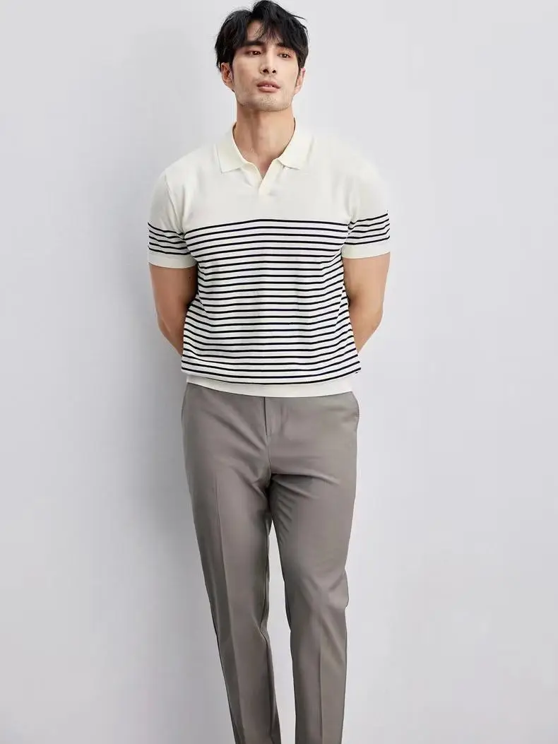 Men Striped Polo T-Shirt Blue White Casual Summer — feature 24