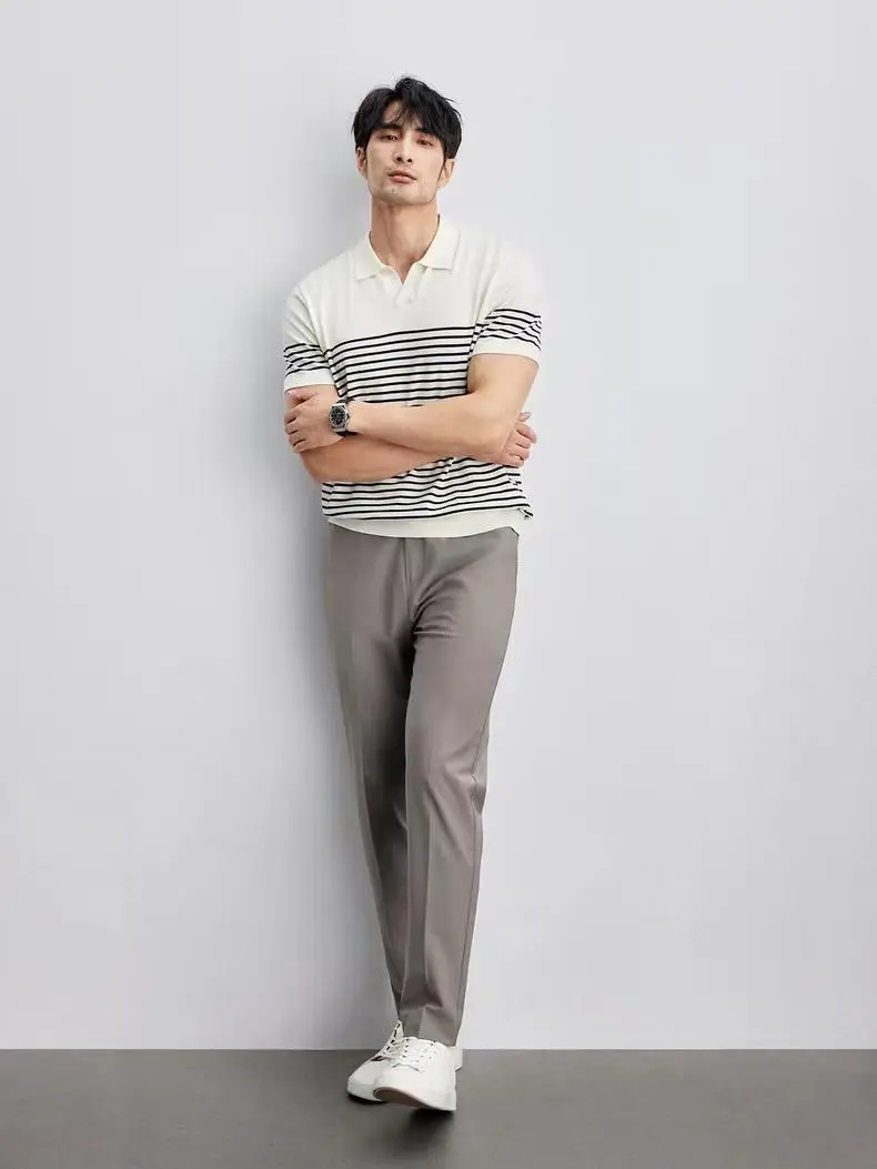 Men Striped Polo T-Shirt Blue White Casual Summer — feature 25