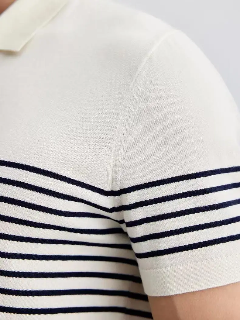 Men Striped Polo T-Shirt Blue White Casual Summer — feature 4