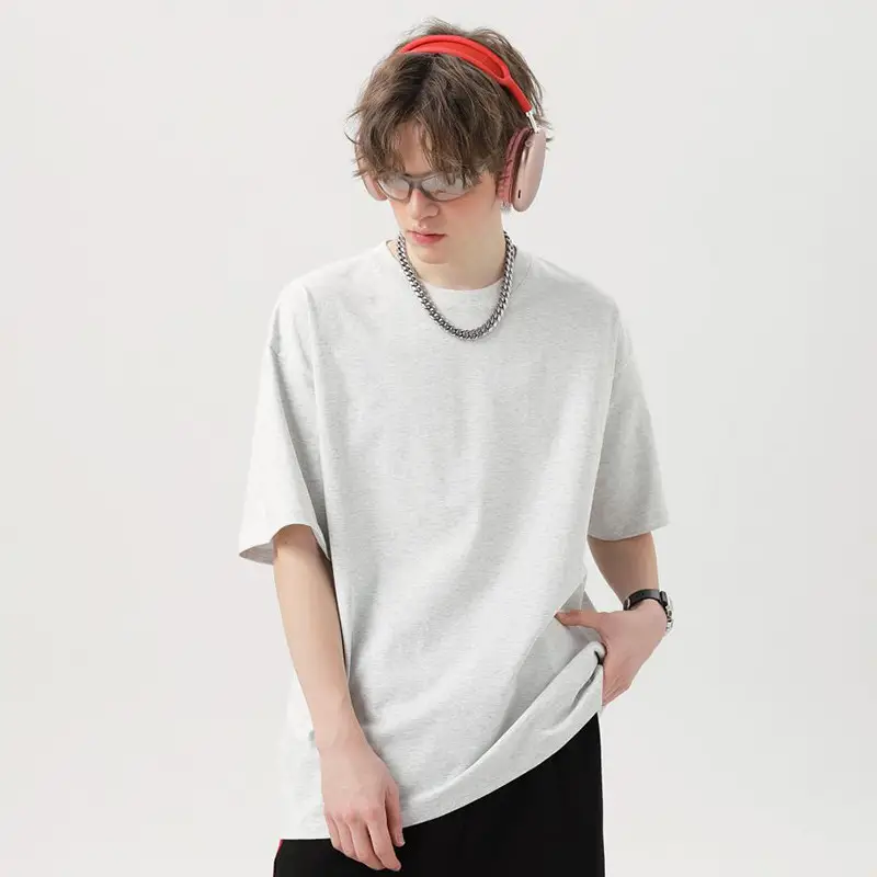 260g Cotton Men's Short Sleeve T-Shirt Grey - Image 14