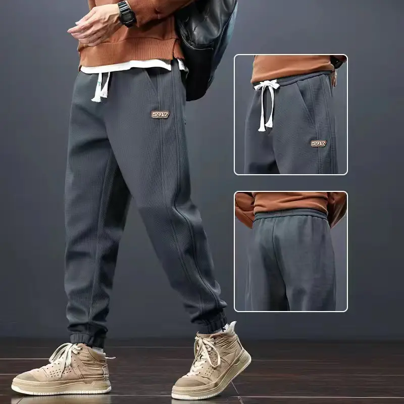 Men Grey Sweatpants Ankle Spring Add Thick - Image 2