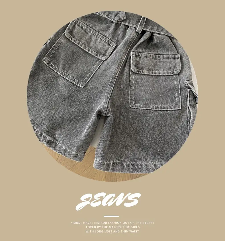 Spr Kids Boys Denim Shorts 2025 Summer New Belt Five Pocket — feature 11