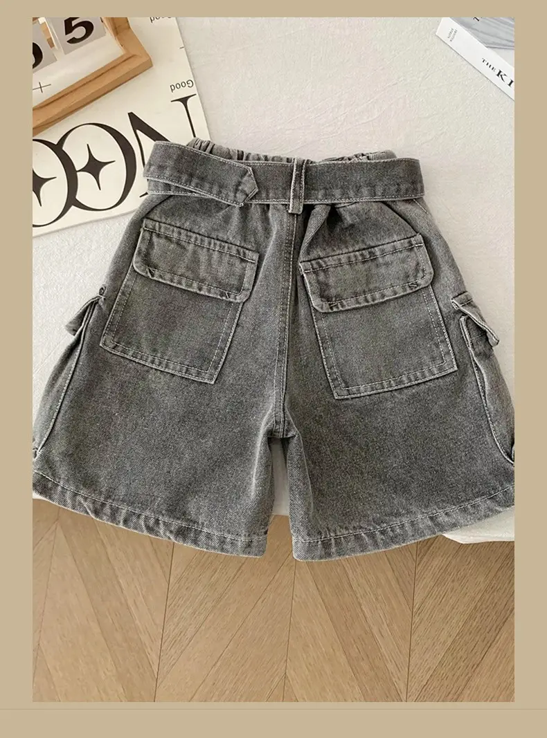 Spr Kids Boys Denim Shorts 2025 Summer New Belt Five Pocket — feature 12