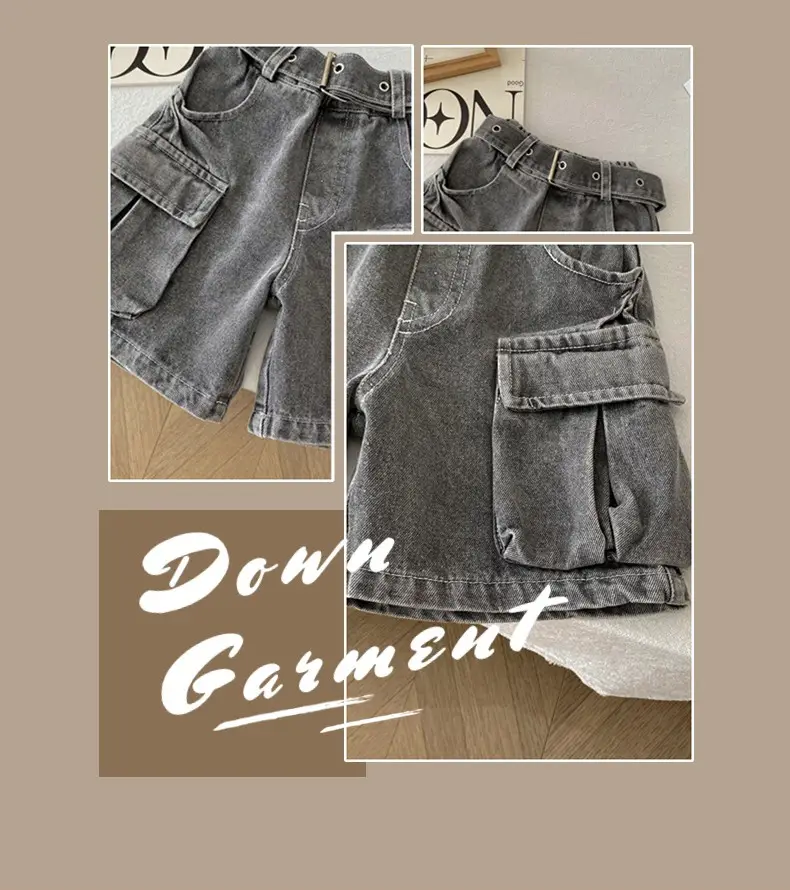Spr Kids Boys Denim Shorts 2025 Summer New Belt Five Pocket — feature 3