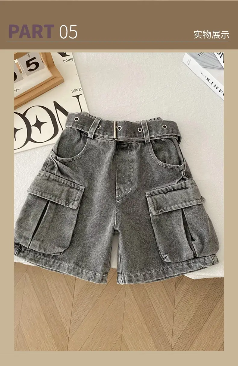 Spr Kids Boys Denim Shorts 2025 Summer New Belt Five Pocket — feature 8