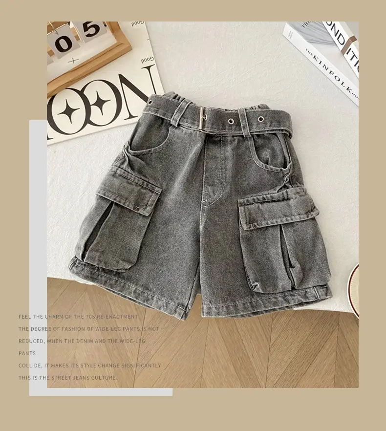 Spr Kids Boys Denim Shorts 2025 Summer New Belt Five Pocket — feature 9