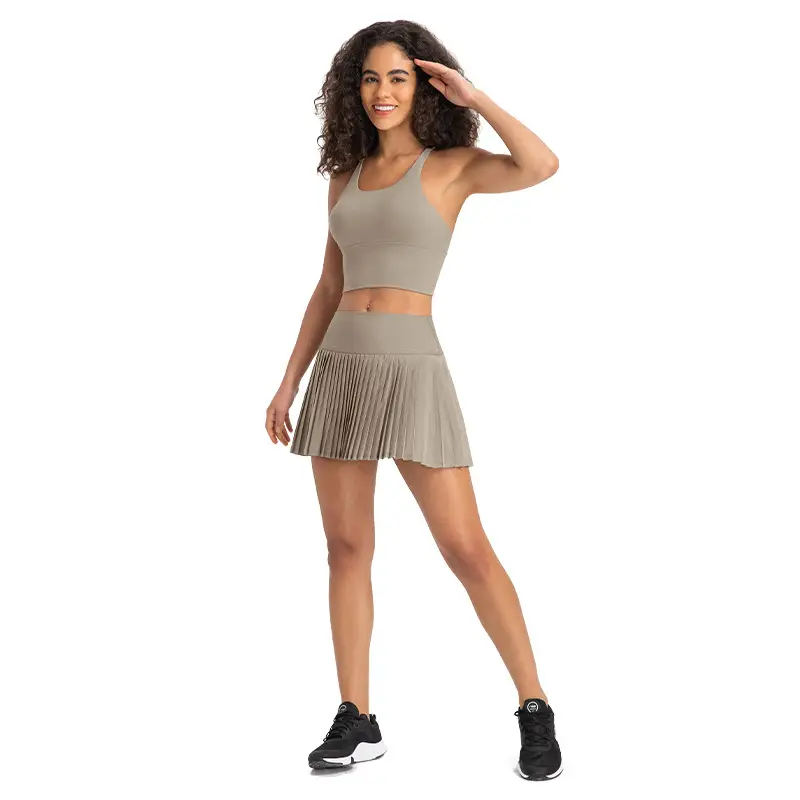 High Waist Pleated Skirt Suit for Women Beige
