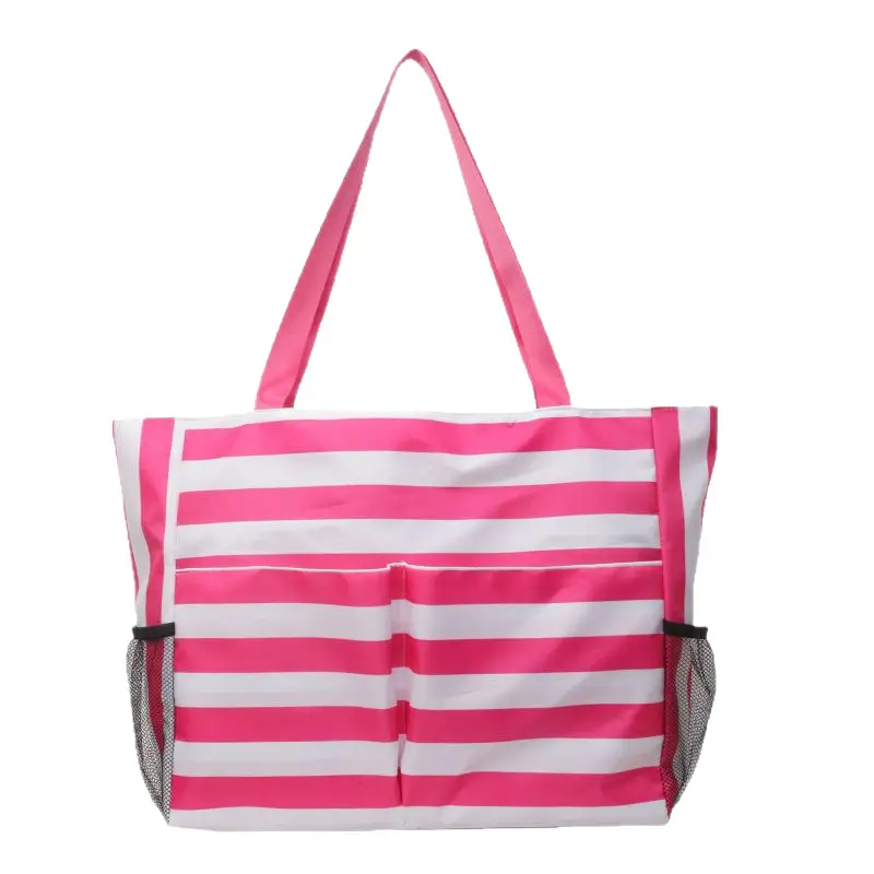Striped Canvas Tote Bag Blue White Large Capacity - Image 9