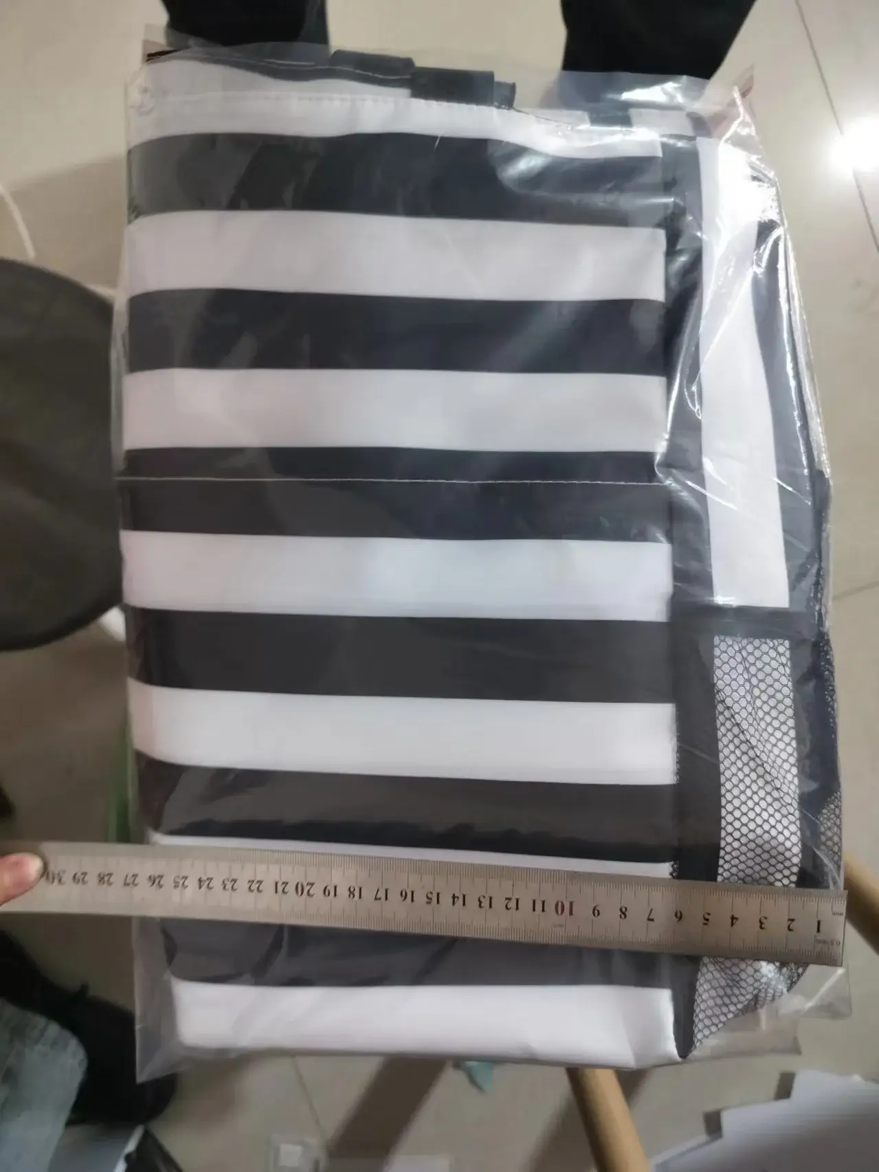 Striped Canvas Tote Bag Blue White Large Capacity — feature 8