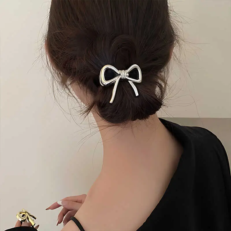 French Bow Hair Ring for Women Gold Black - Image 4