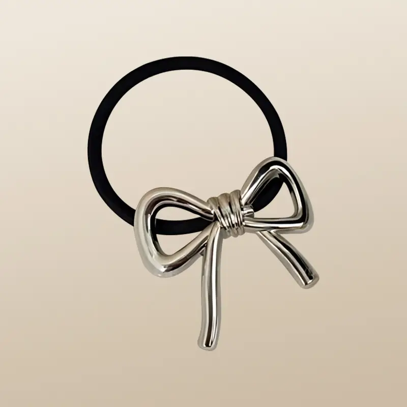 French Bow Hair Ring for Women Gold Black - Image 2