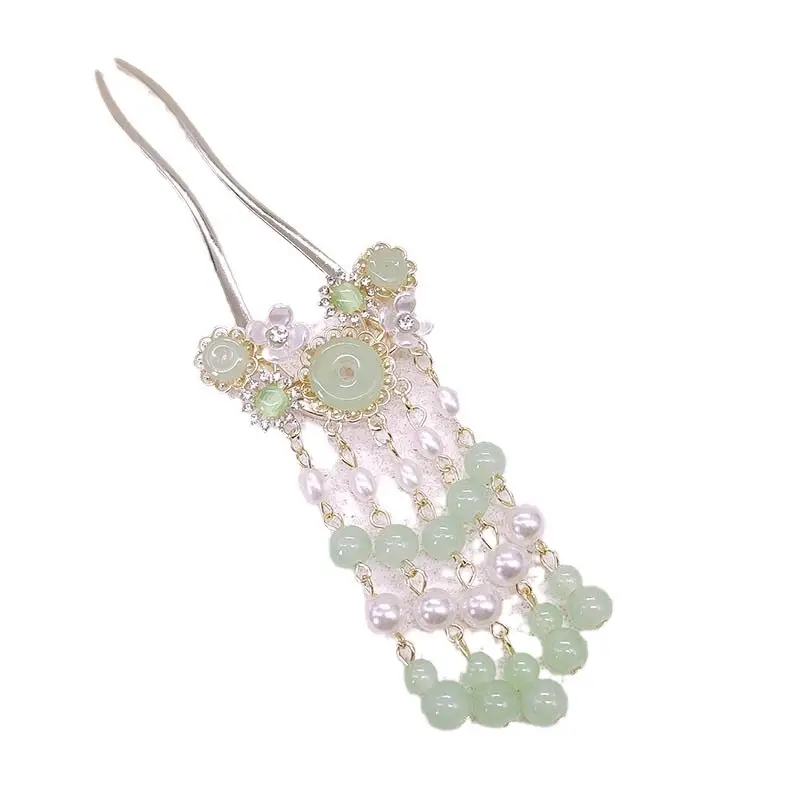 Emerald Green Flower Tassel Hairpin for Women - Image 7