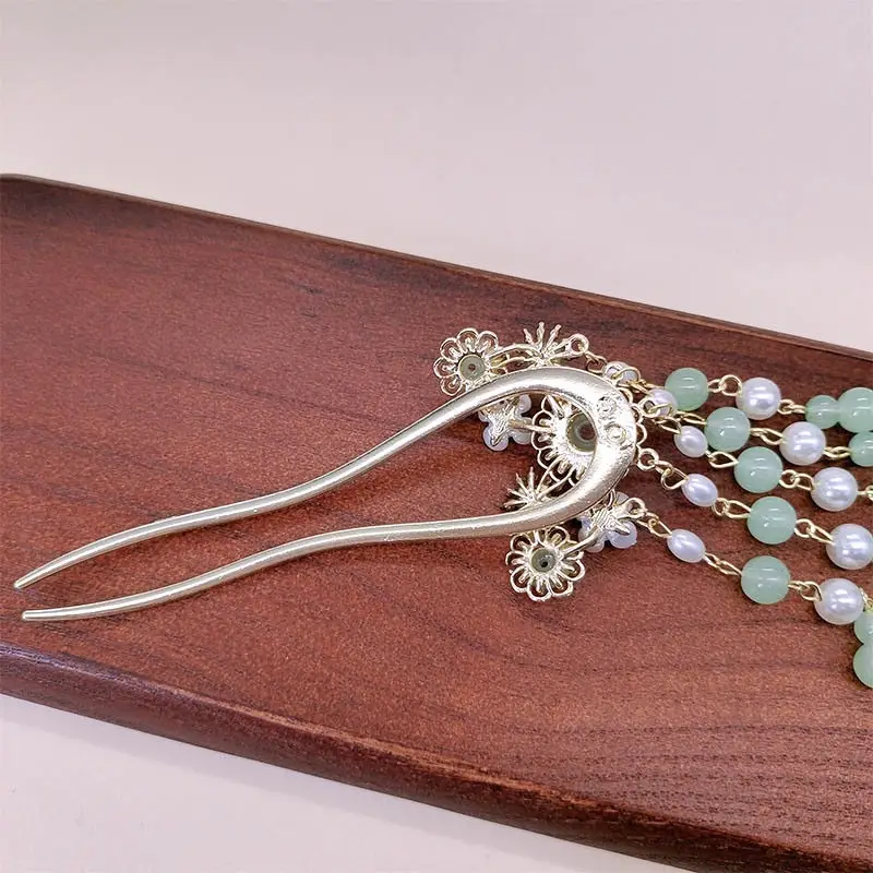 Emerald Green Flower Tassel Hairpin for Women — feature 4