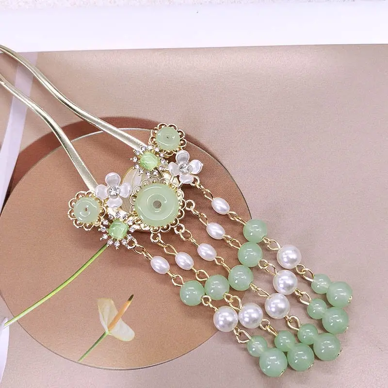 Emerald Green Flower Tassel Hairpin for Women — feature 5