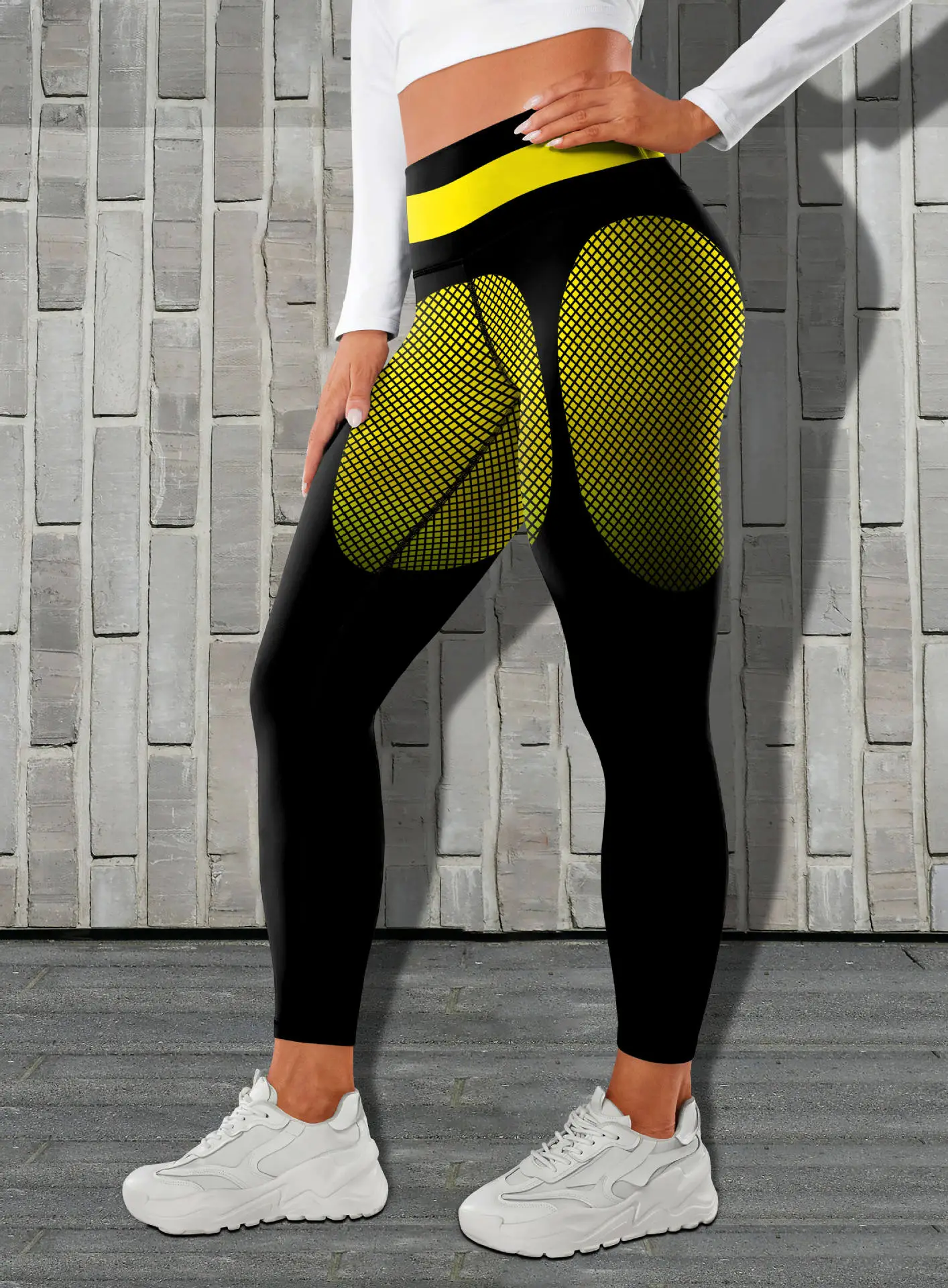 Women's Tight High Waist Yoga Pants Black Yellow Quick Dry — feature 26