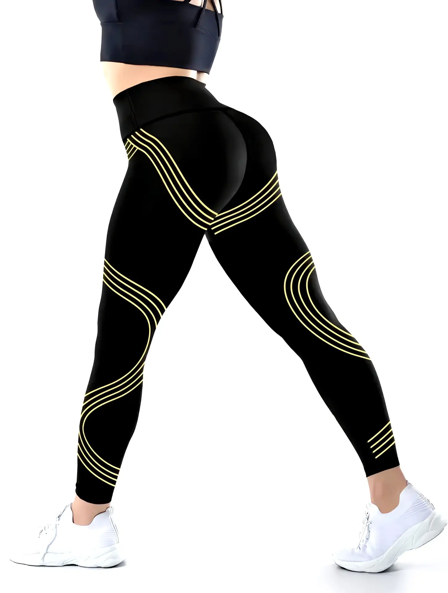 Women's Tight High Waist Yoga Pants Black Yellow Quick Dry - Image 10