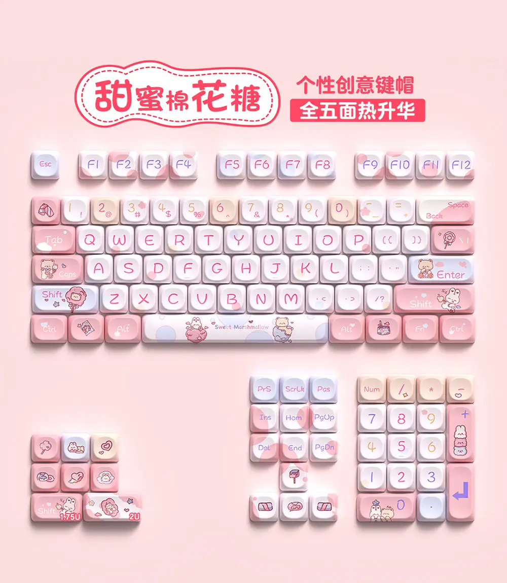 Manufacturer Wholesale Sweet Marshmallow Original Keycaps Cute Korean Style High-Value Mechanical Keyboard Caps for Girls — feature 5