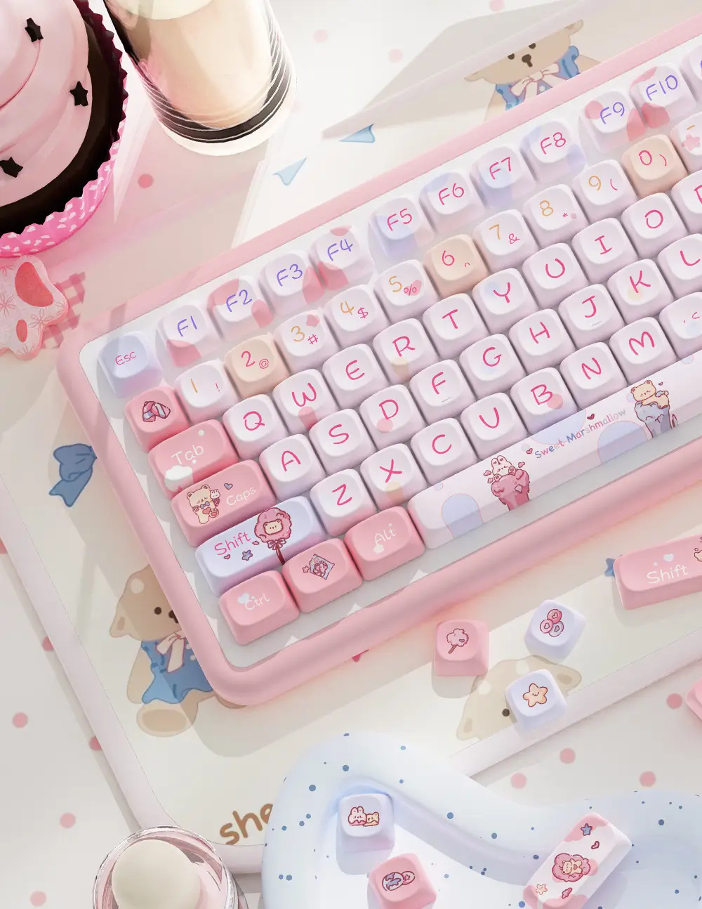 Manufacturer Wholesale Sweet Marshmallow Original Keycaps Cute Korean Style High-Value Mechanical Keyboard Caps for Girls — feature 6