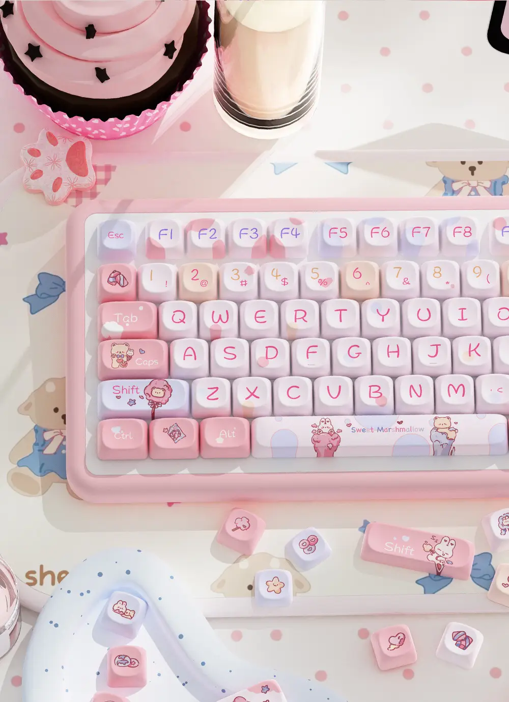 Manufacturer Wholesale Sweet Marshmallow Original Keycaps Cute Korean Style High-Value Mechanical Keyboard Caps for Girls — feature 8