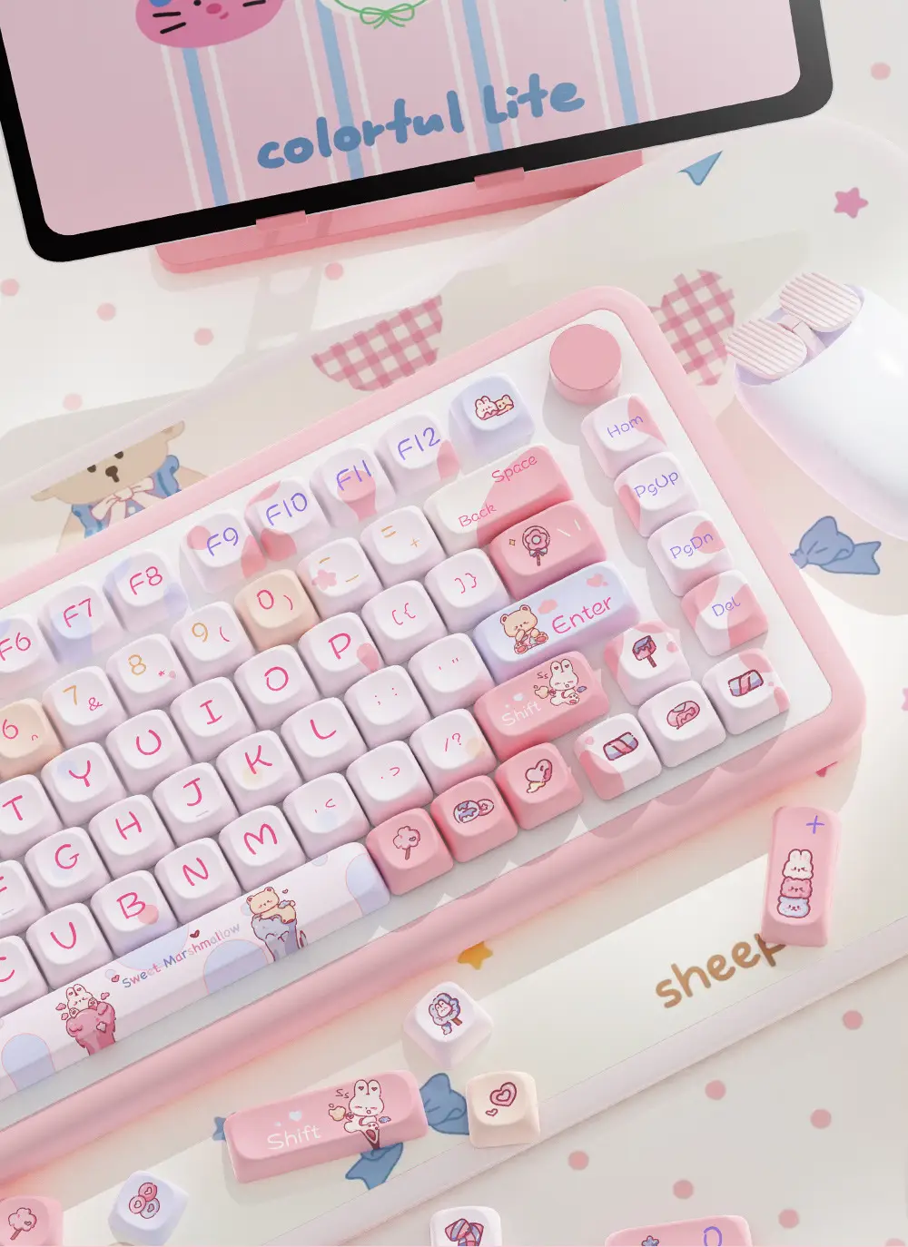 Manufacturer Wholesale Sweet Marshmallow Original Keycaps Cute Korean Style High-Value Mechanical Keyboard Caps for Girls — feature 9