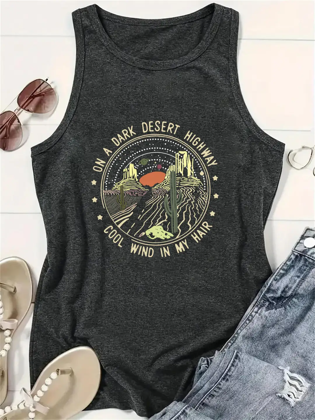 AliExpress Amazon Hot Sale Western Landscape Printed Round Neck Vest Spring Summer Casual Sleeveless Top Women's Clothing