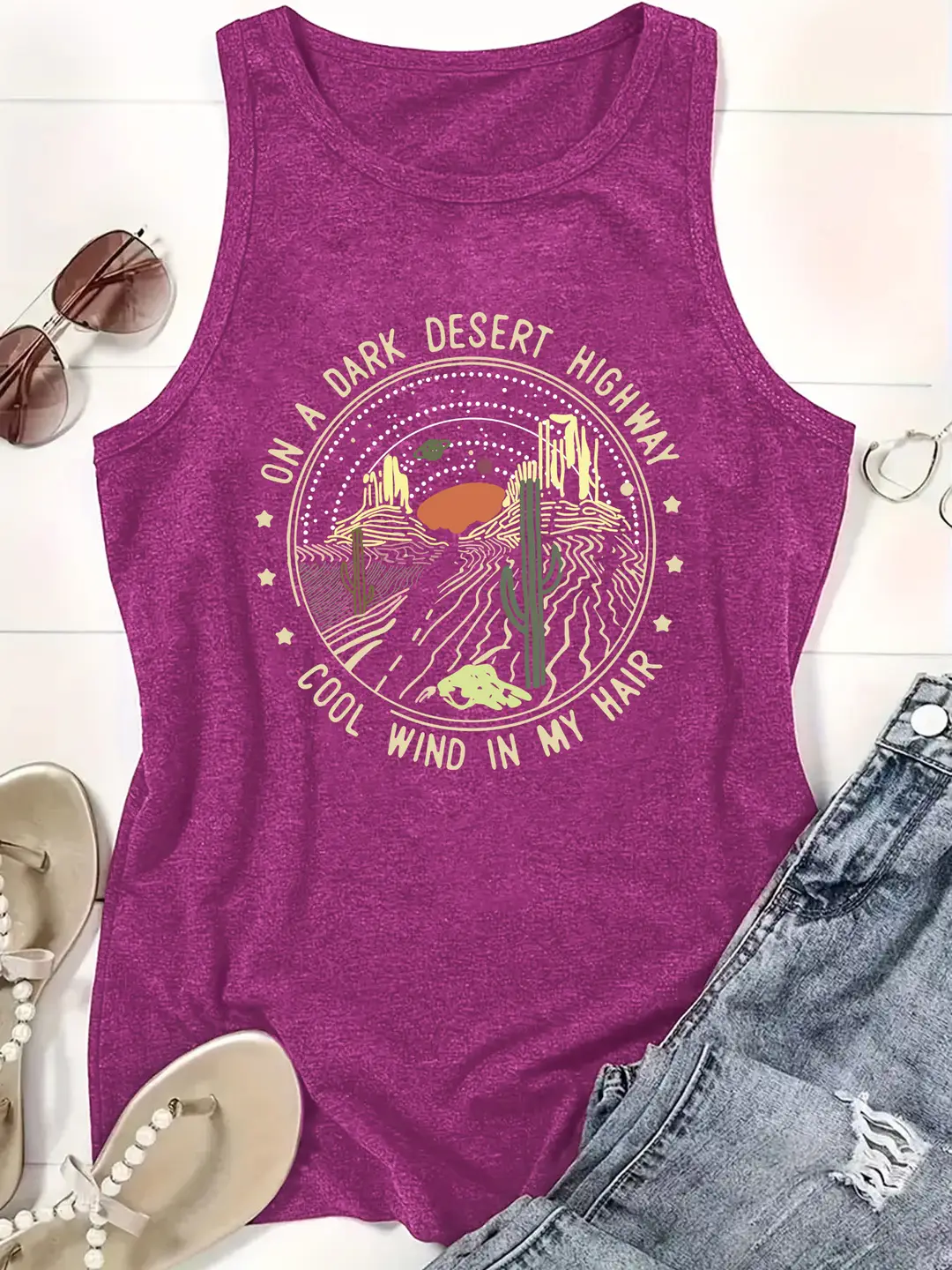 AliExpress Amazon Hot Sale Western Landscape Printed Round Neck Vest Spring Summer Casual Sleeveless Top Women's Clothing