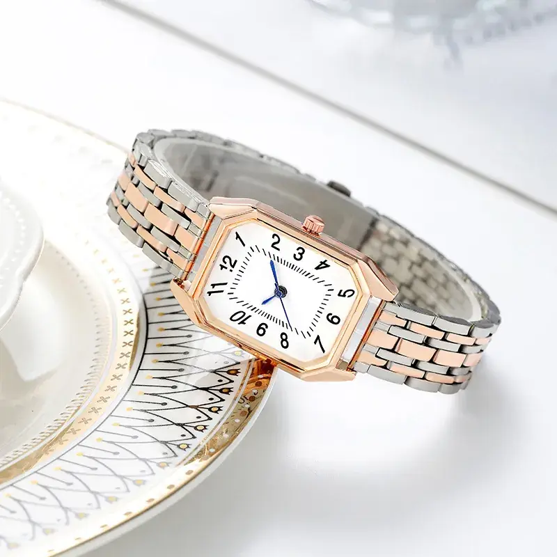 Women's Rose Gold Square Watch with Roman Numeral Bracelet
