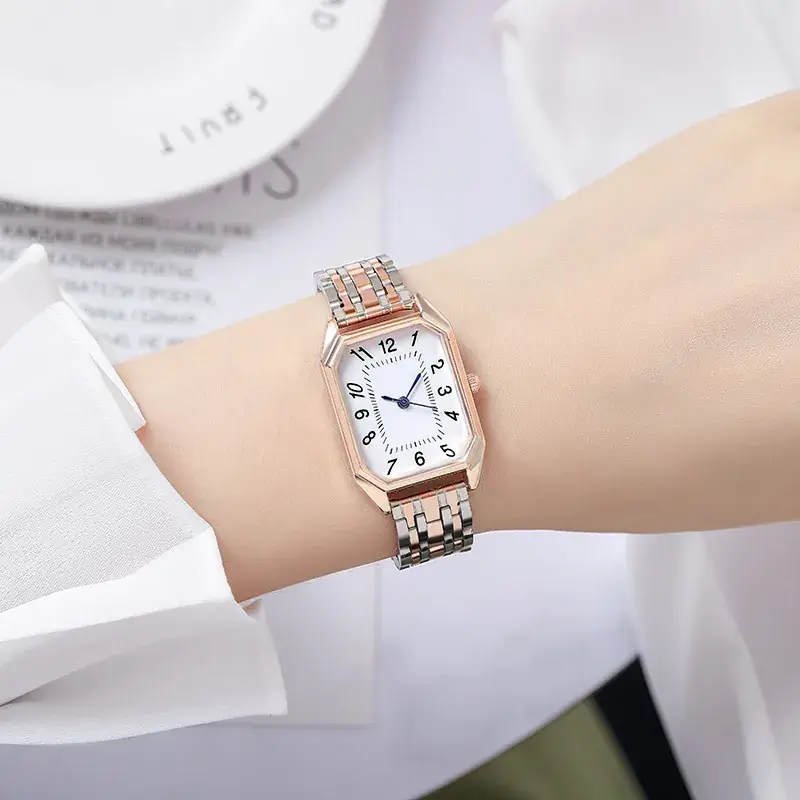 Women's Rose Gold Square Watch with Roman Numeral Bracelet