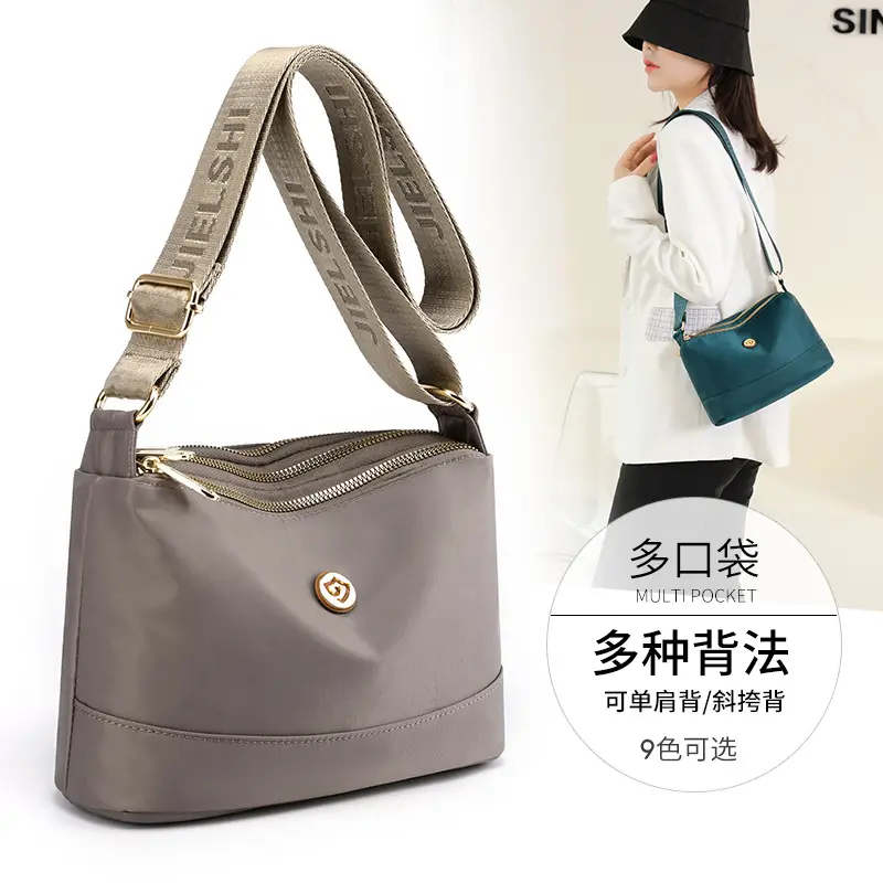 Women's 9-Layer Crossbody Bag Grey Nylon Multi-Back - Image 11