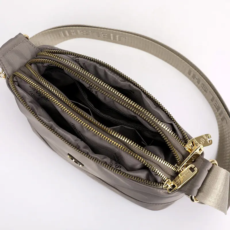 Women's 9-Layer Crossbody Bag Grey Nylon Multi-Back - Image 12