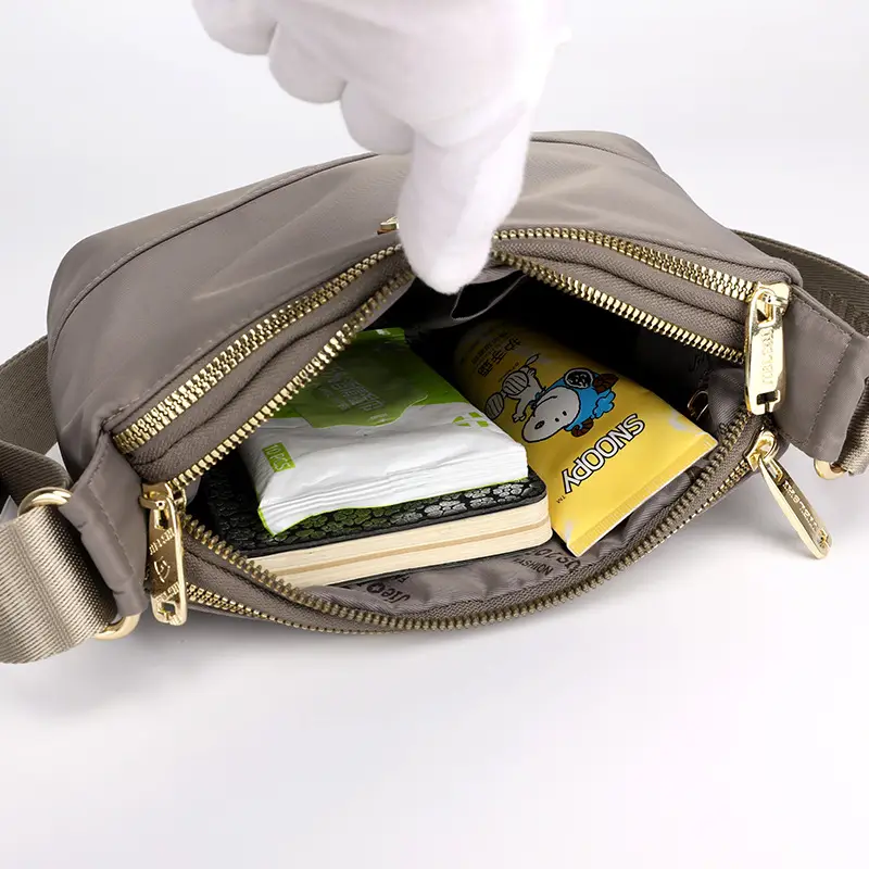 Women's 9-Layer Crossbody Bag Grey Nylon Multi-Back - Image 13