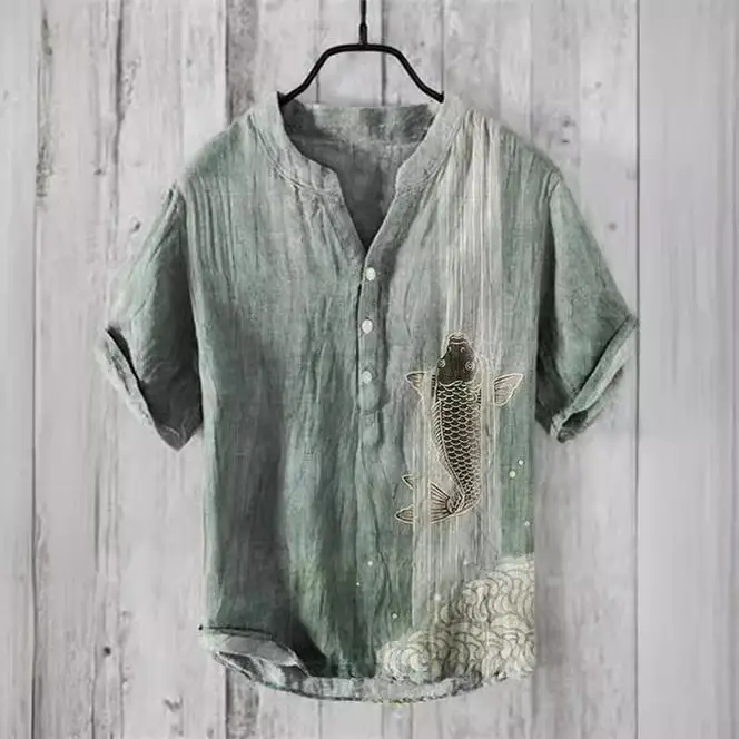 2024 Green Hawaiian Art Print Shirt with 3D Fish Design - Image 10