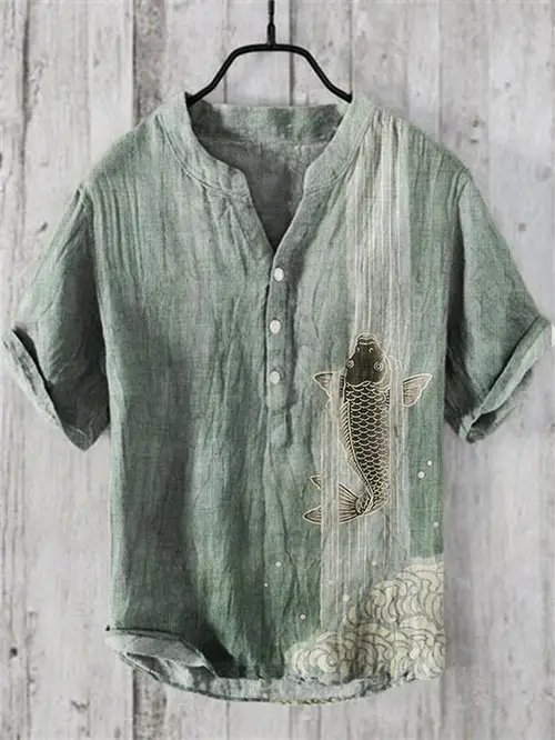 2024 Green Hawaiian Art Print Shirt with 3D Fish Design - Image 2