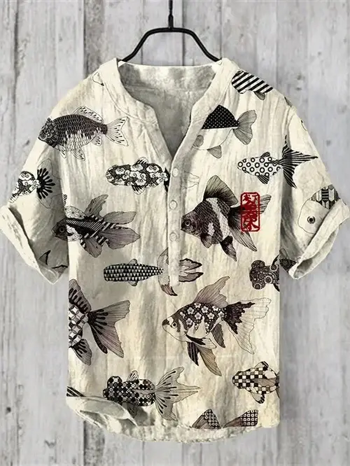 2024 Green Hawaiian Art Print Shirt with 3D Fish Design - Image 3