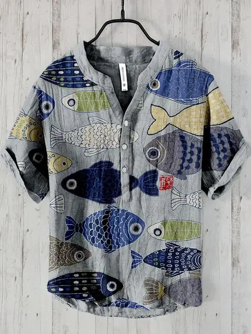 2024 Green Hawaiian Art Print Shirt with 3D Fish Design - Image 4