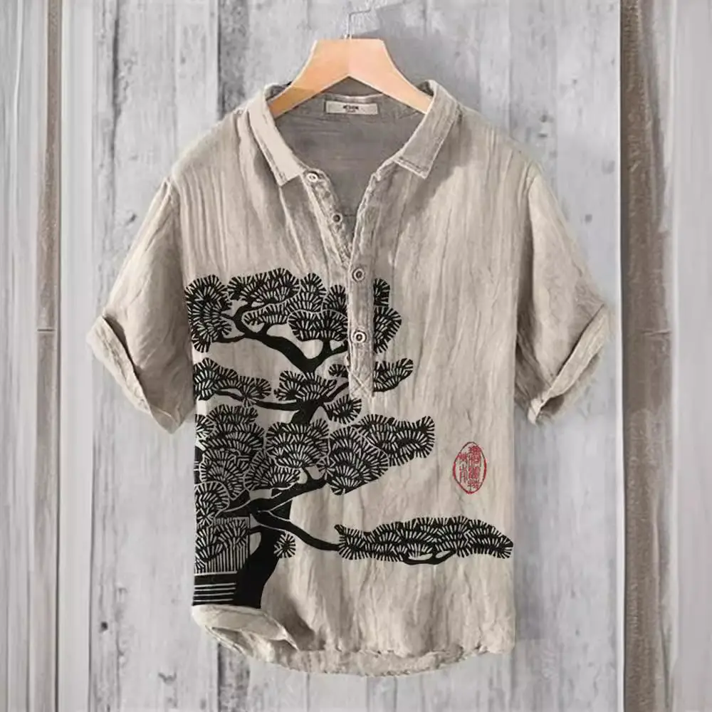 Men's Printed Hawaiian Shirt Blue Orange Waves - Image 42