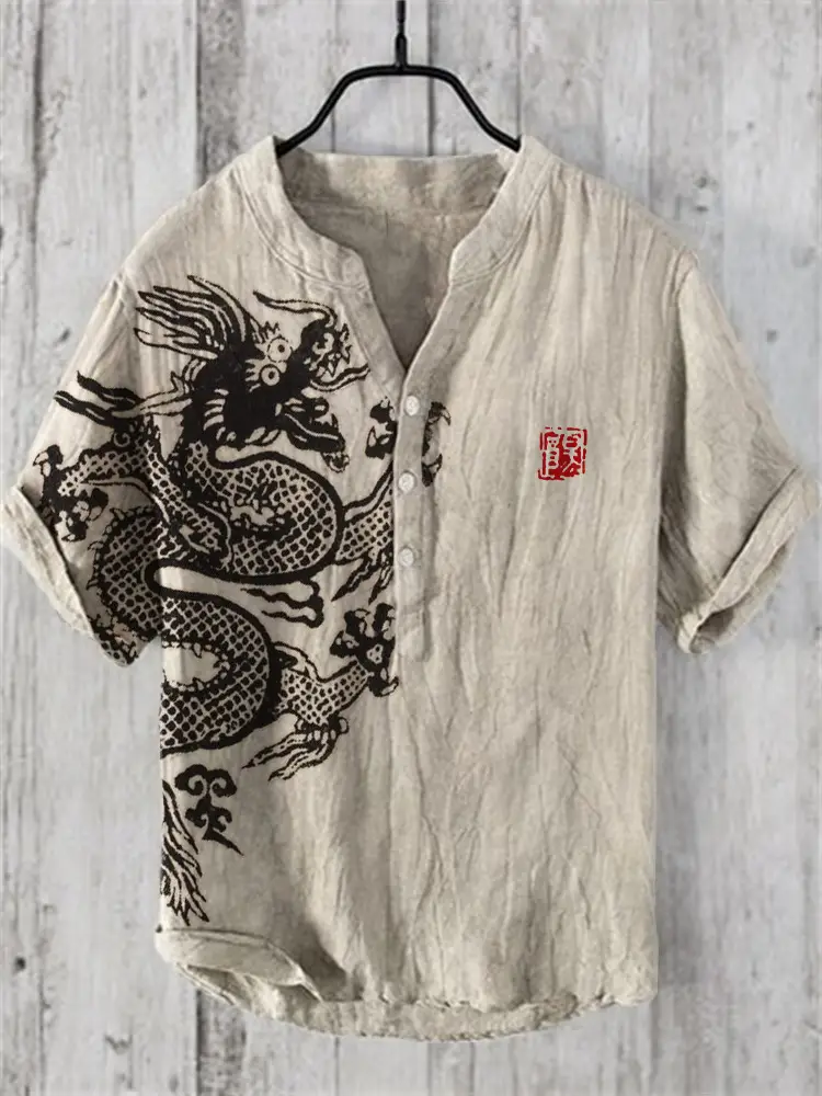 Men's Printed Hawaiian Shirt Blue Orange Waves - Image 20