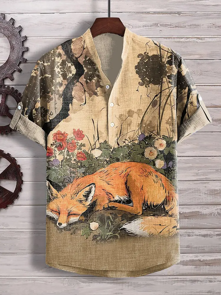 Men's Printed Hawaiian Shirt Blue Orange Waves - Image 23