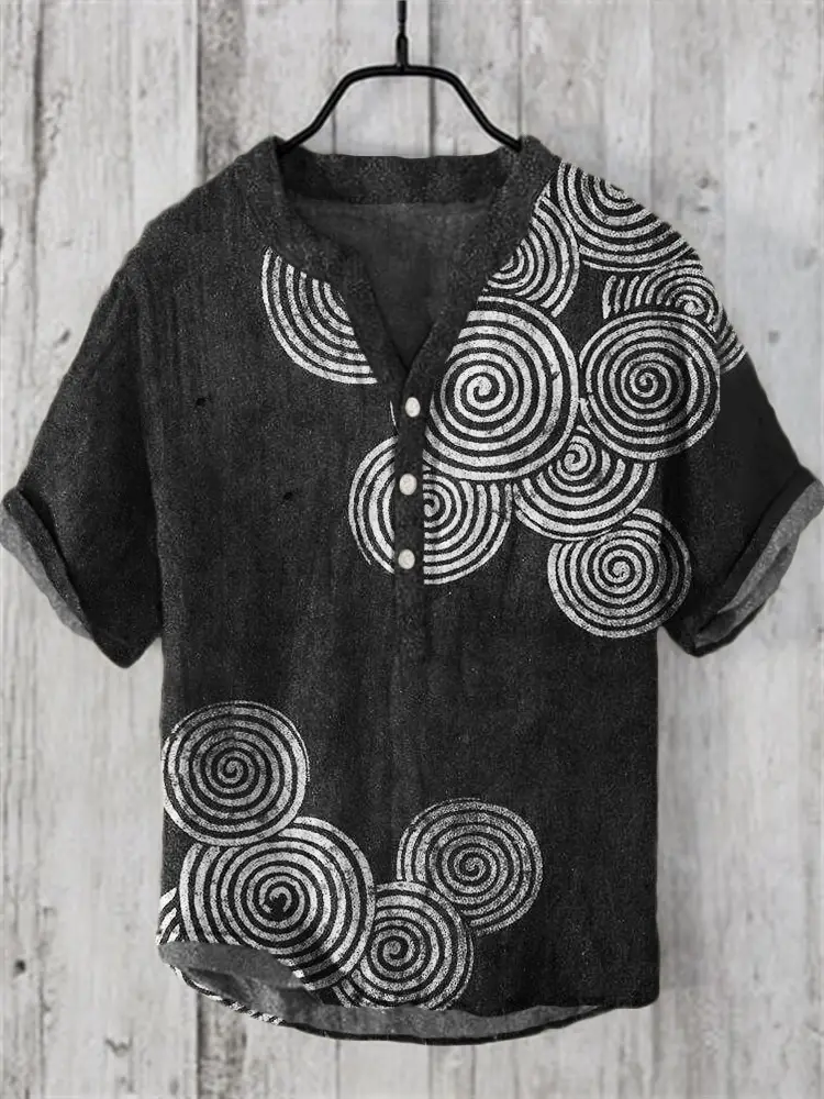 Men's Printed Hawaiian Shirt Blue Orange Waves - Image 25