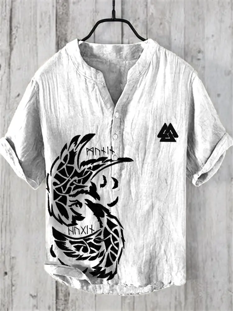 Men's Printed Hawaiian Shirt Blue Orange Waves - Image 37