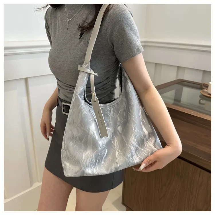 Korean Style Silver Collapsible Large Shoulder Bag Women — feature 14
