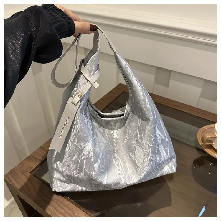 Korean Style Silver Collapsible Large Shoulder Bag Women - Image 4