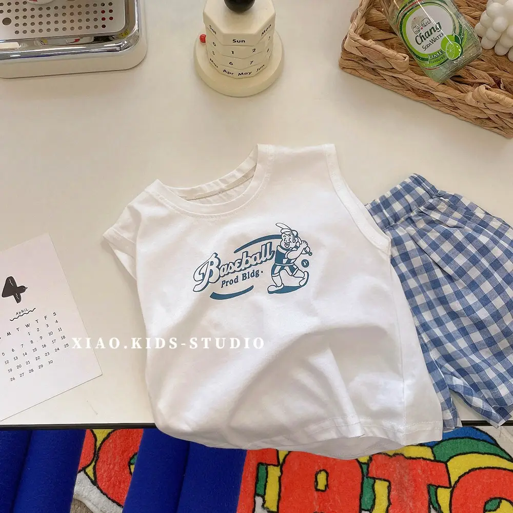 White Sleeveless T-Shirt for Boys with "Fried Chicken" Print