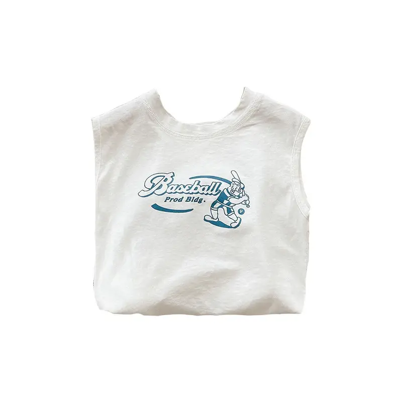 White Sleeveless T-Shirt for Boys with "Fried Chicken" Print