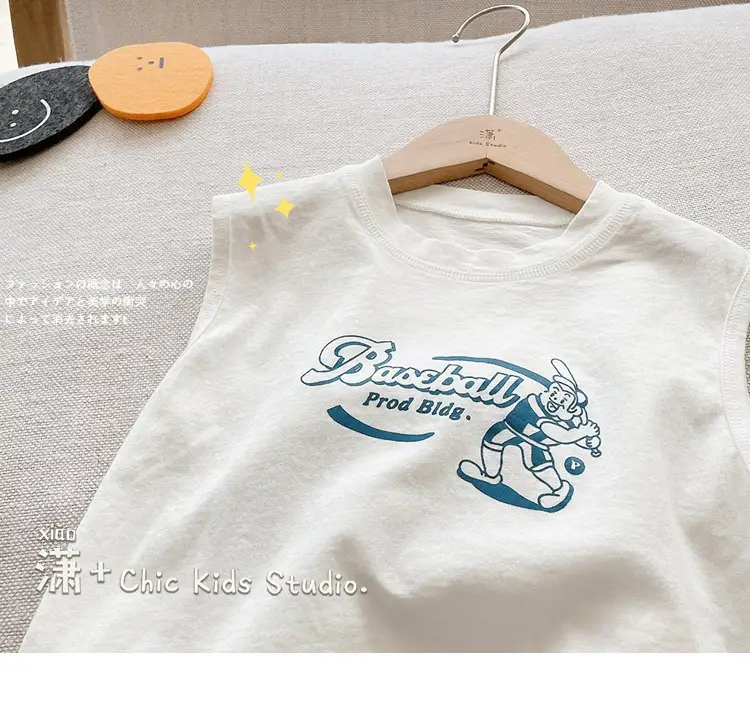 White Sleeveless T-Shirt for Boys with "Fried Chicken" Print — feature 2