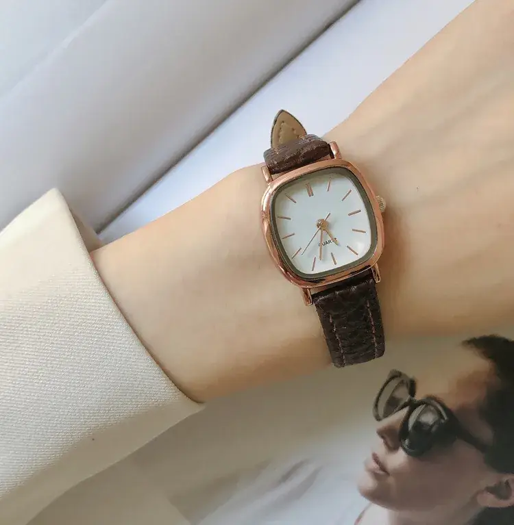 Square Roman Quartz Watch for Women Rose Gold Strap