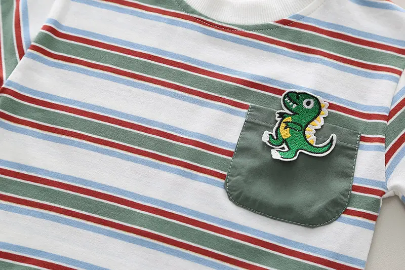Children Striped T-Shirt Suit Green Pants 2024 — feature 6