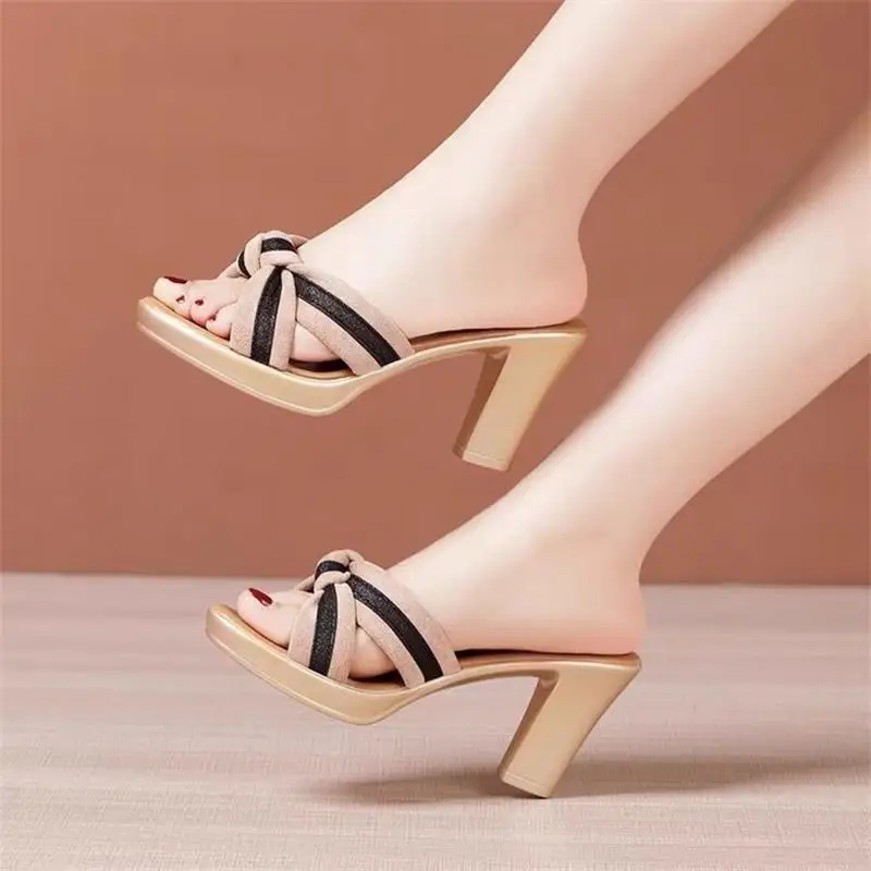Thick Heel Outer Wear Sandals and Slippers Women's Summer 2024 New Style Waterproof Platform Fish Mouth One-word Sandals Fashionable All-match Mid-heel Slippers - Image 4
