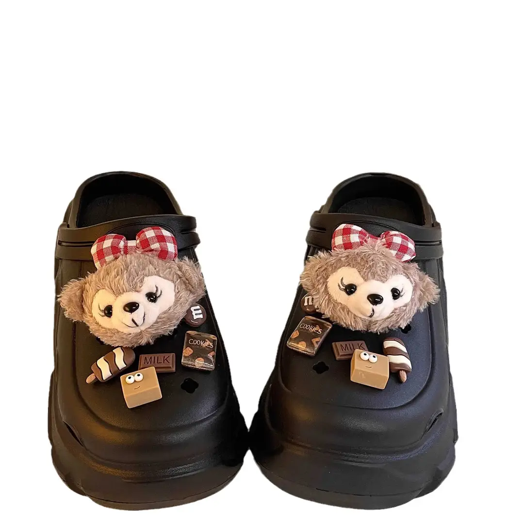 Internet Celebrity Popular DIY Plush Cartoon Clogs for Women to Wear in Summer, High Heels, Thick Soles, Fashionable Sandals with a Poop-Feeling Feel - Image 7